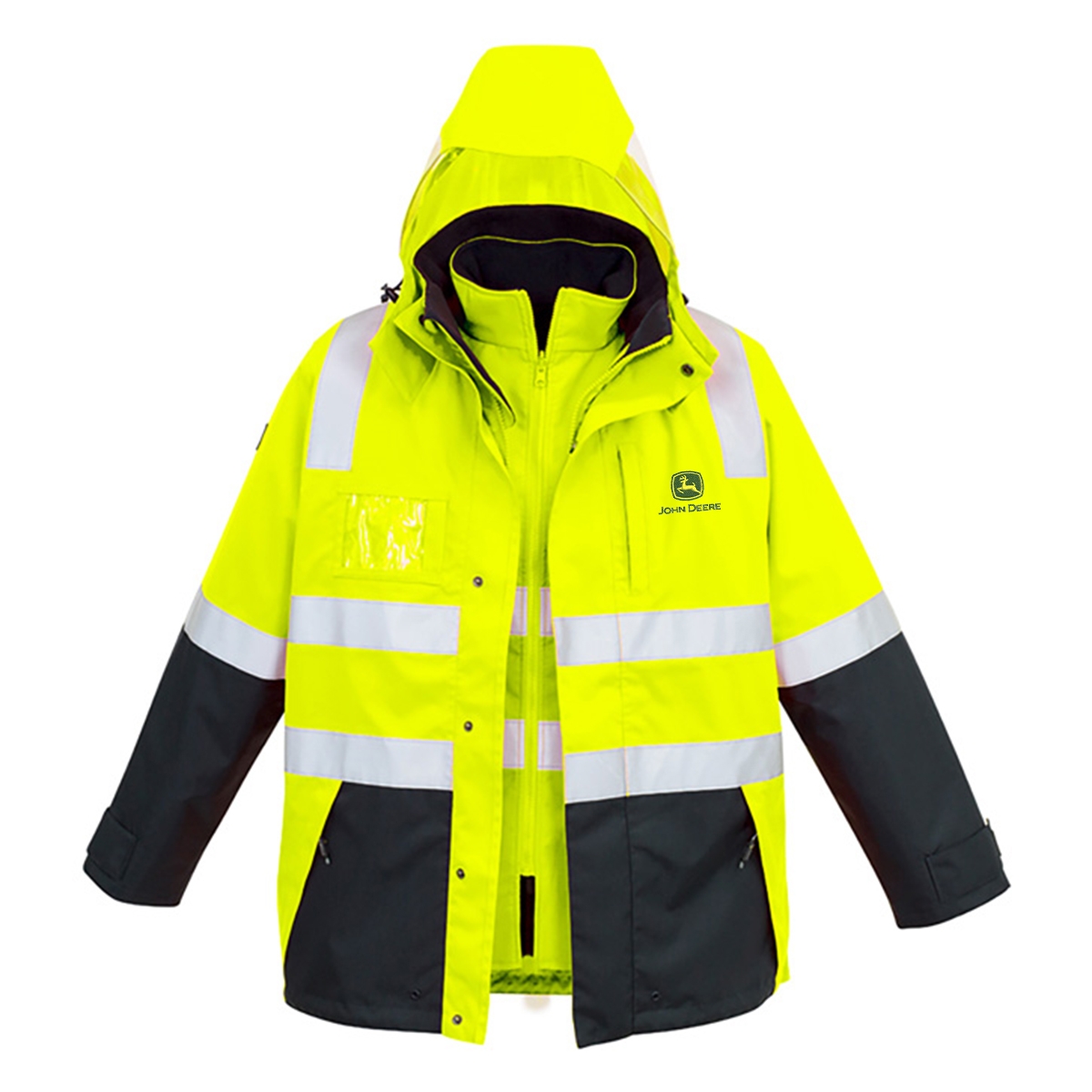 Picture of John Deere Mens Hi Vis 4 In 1 Waterproof Jacket - Yellow/Navy