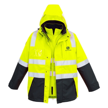 Picture of John Deere Mens Hi Vis 4 In 1 Waterproof Jacket - Yellow/Navy