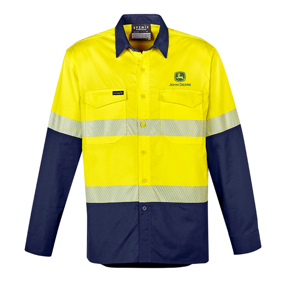 Picture of John Deere Mens Rugged Cooling Hi Vis Segmented Tape Long Sleeve Shirt - Yellow/Navy