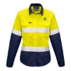 Picture of John Deere Ladies Rugged Cooling Hi Vis Taped Long Sleeve Shirt - Yellow/Navy