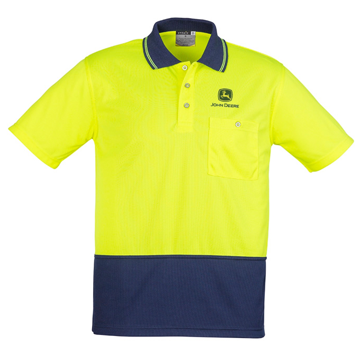 Picture of John Deere Unisex Hi Vis Basic Short Sleeve Polo - Yellow/Navy
