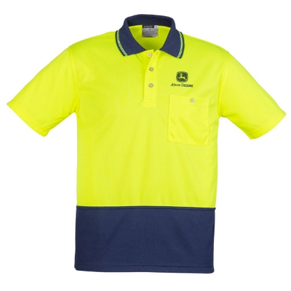 Picture of John Deere Unisex Hi Vis Basic Short Sleeve Polo - Yellow/Navy