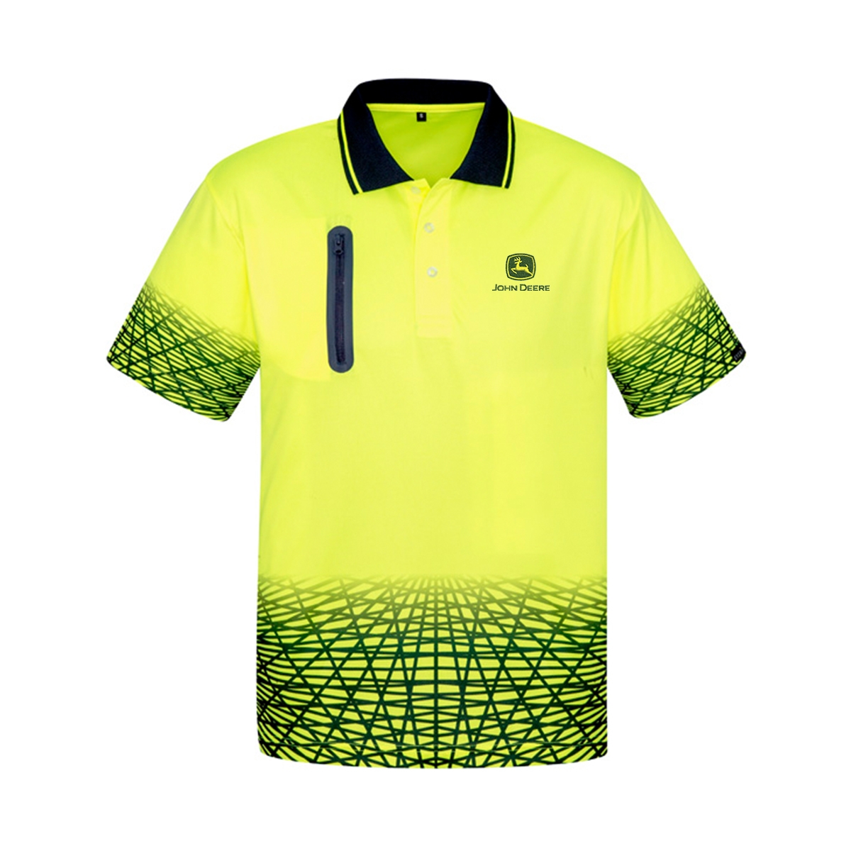 Picture of John Deere Hi Vis Tracks Short Sleeve Polo - Yellow/Navy